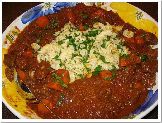 Hungarian Goulash served with Pasta